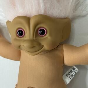 Vintage 1991 Treasure Trolls Troll Tots Plush Doll Pink Hair Heart Gem Large